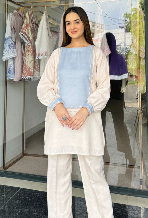 Beige Blue Harmony Co Ord Set